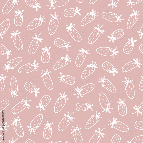 Doodle strawberries isolated on a pink background. Vector seamless pattern. Backdrop with ripe berries. Simple design for textiles, wrapping paper, wallpaper. Outline illustration.