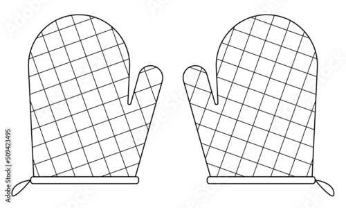 Hand drawn kitchen potholders. Hand protection when cooking in the oven. Doodle style. Scetch. Vector illustration