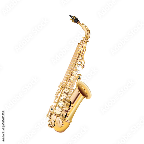 Realistic vector musical instrument golden saxophone for jazz