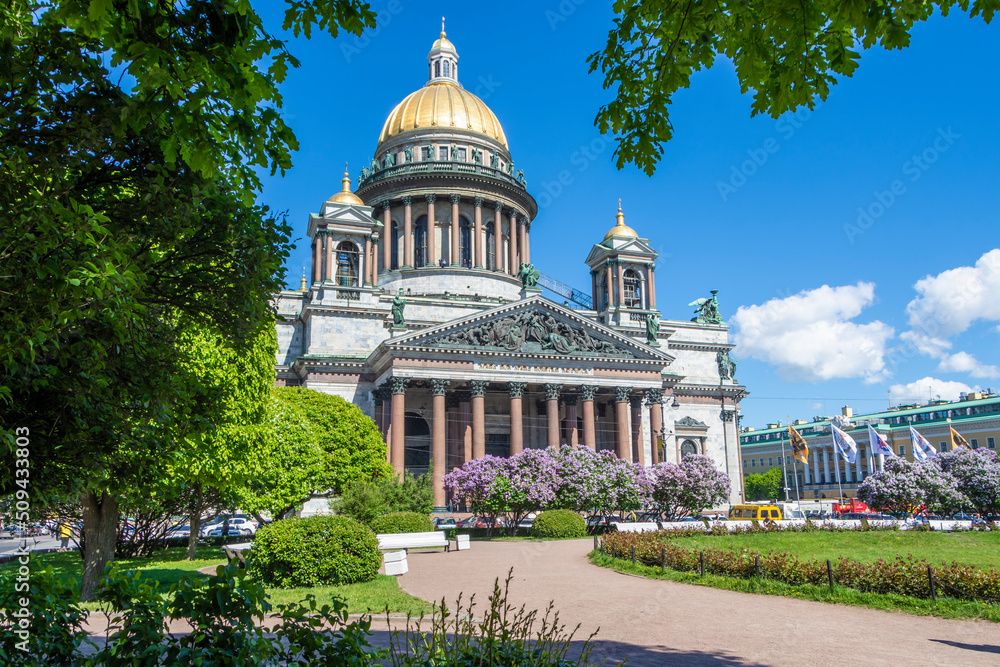 Spring Saint Petersburg. Sights of Russia. St. Isaac's Cathedral in spring. Guide to Saint Petersburg. Traveling Russia
