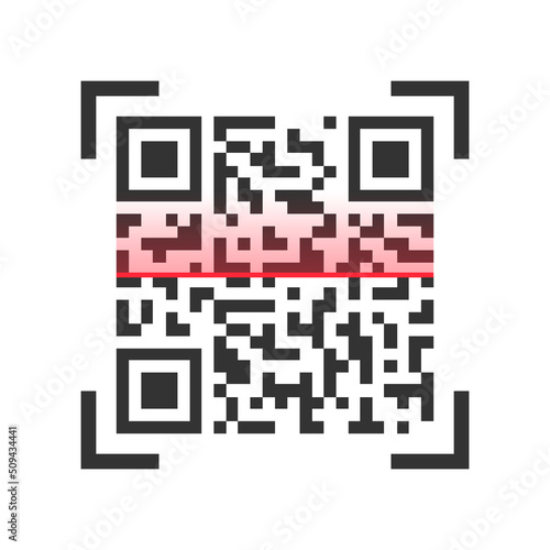 QR code icon. Smartphone red scanning symbol. Vector isolated on white.