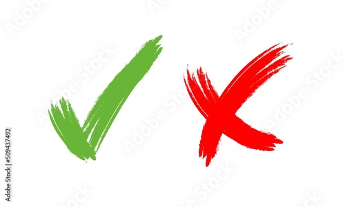 Approve and Reject line icon in red and green color. Cross and Check mark illustration. x icon, brush, accept, decline or agree symbol. Trendy flat for app,design, infographic web ui ux. Vector EPS 10