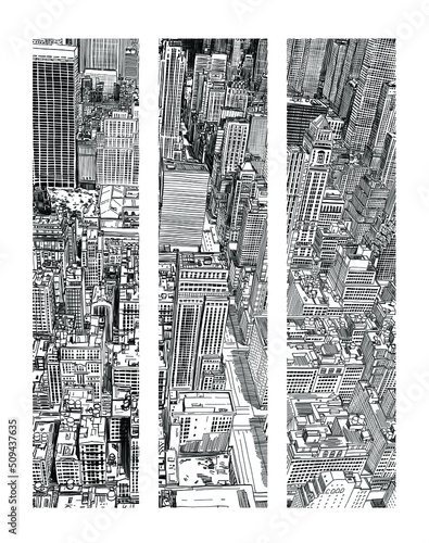 Skyscraper City Seamless, hand drawing line illustration.