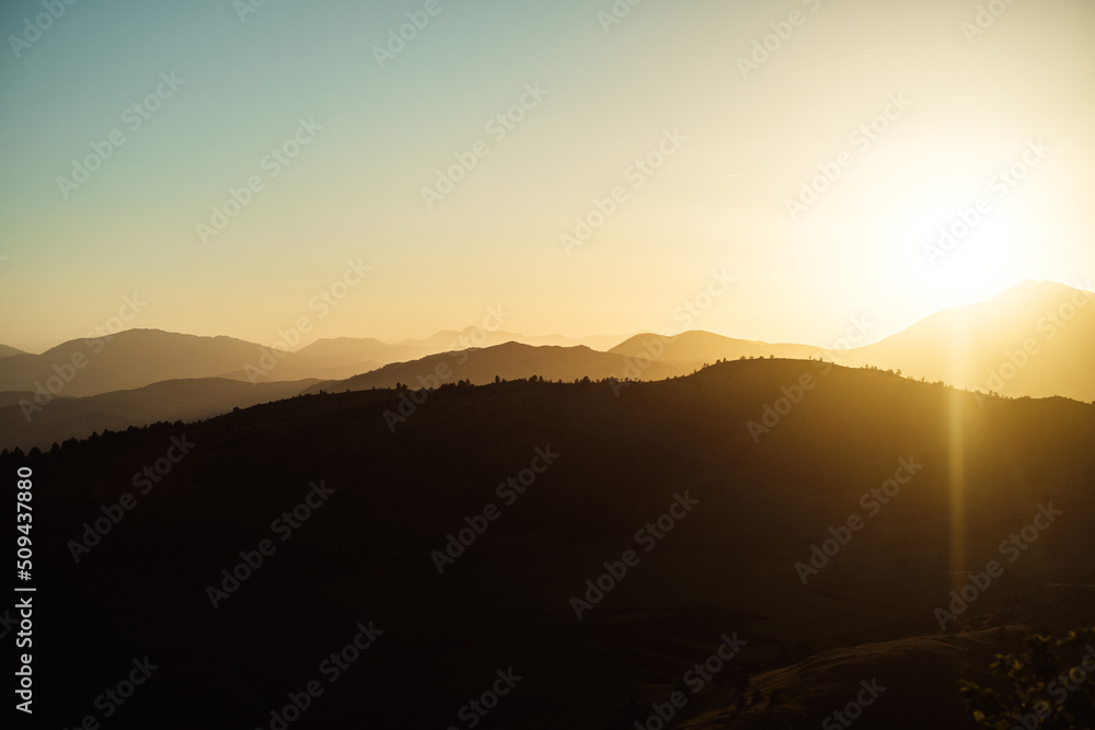 Sunset over the mountain range. Gran Sasso Italy