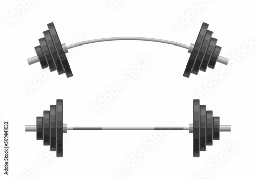 Straight and curved barbell isolated on white background. Weightlifting equipment, Bodybuilding, gym, crossfit, workout, fitness club symbol. Sport vector illustration