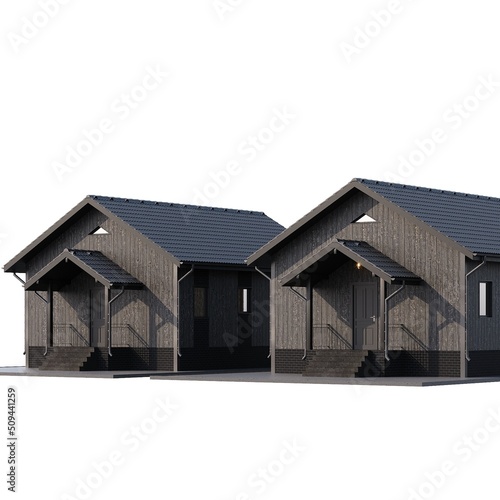 One-story wooden house isolated on white background