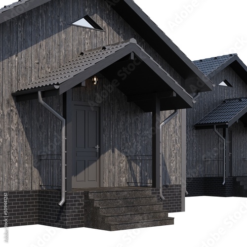 One-story wooden house isolated on white background