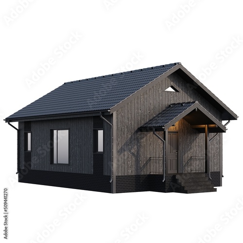 One-story wooden house isolated on white background
