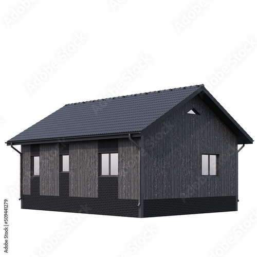 One-story wooden house isolated on white background