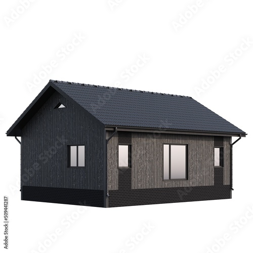 One-story wooden house isolated on white background