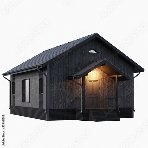 One-story wooden house isolated on white background