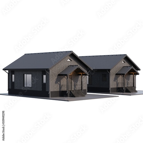 One-story wooden house isolated on white background