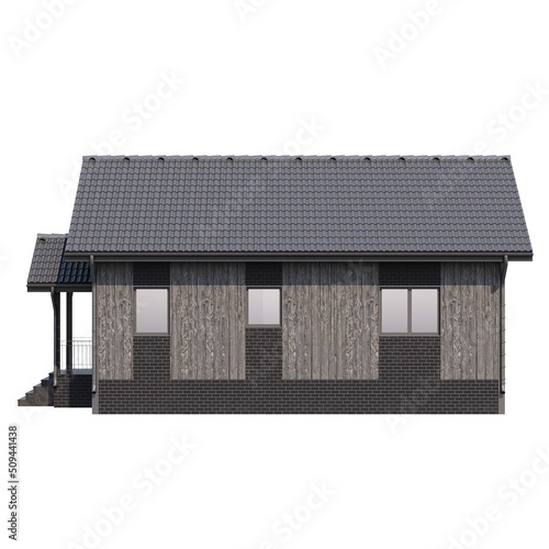 One-story wooden house isolated on white background