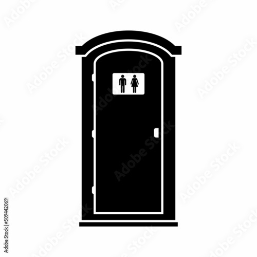 Mobile portable plastic toilet icon used in public places isolated on white background. Chemical bio toilet cabin icon. Restroom WC lavatory stall. Public convenience facilities. Vector illustration photo