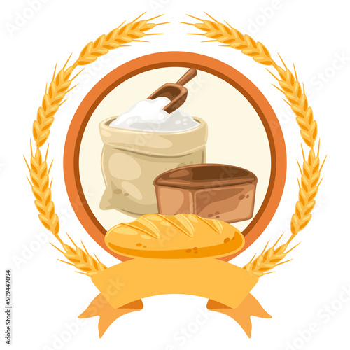 Emblem with bread. Image for bakeries and groceries. Healthy food.