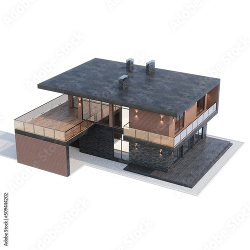 3d render of a modern house with a flat roof