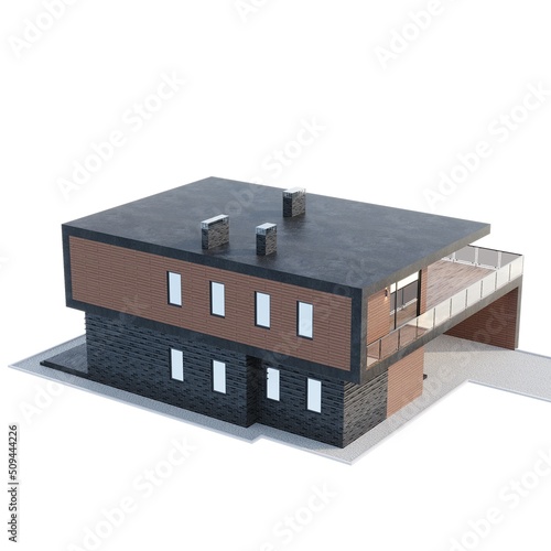 3d render of a modern house with a flat roof