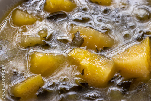 Bowl of Cassava Mandioca Aipim Macaxeira Soup with Herbs