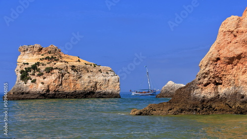 Tourist sailboat off the Praia da Prainha Beach. Alvor Portimao-Portugal-303