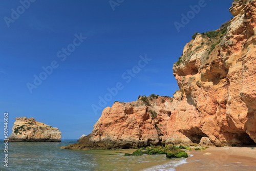 Seastacks and cliffs-central section Praia da Prainha Beach. Alvor Portimao-Portugal-305