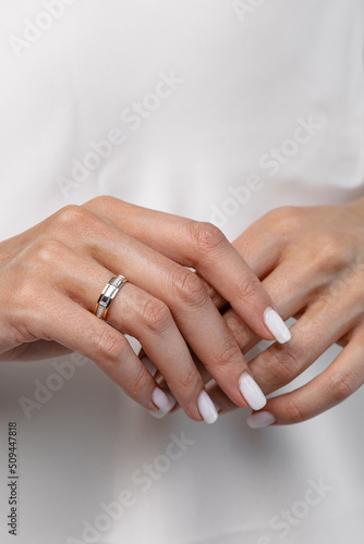 Bride s hands closeup with ring. Wedding ring. 