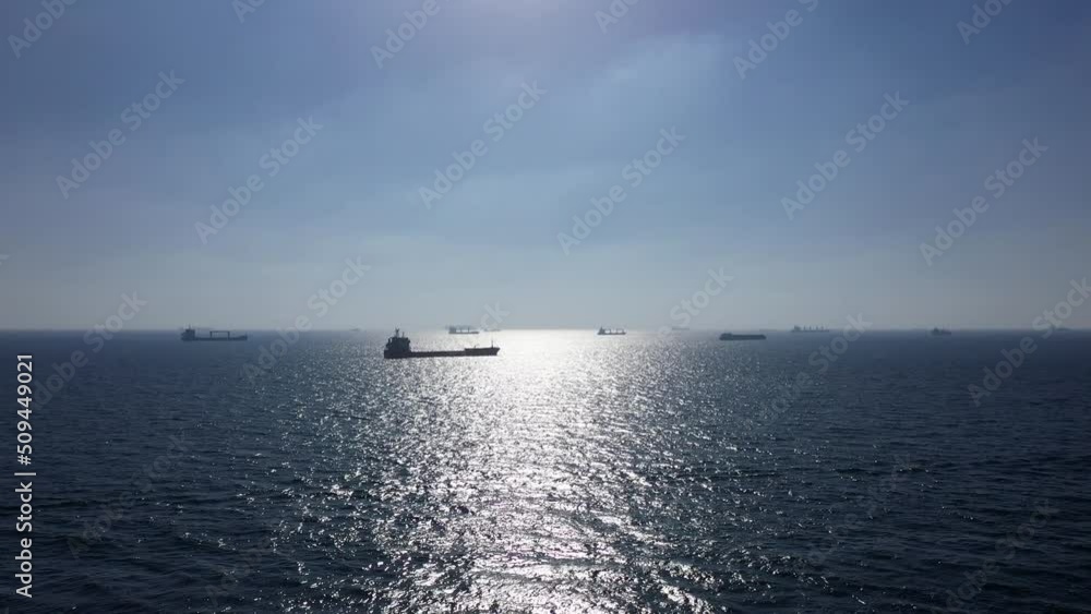 Many cargo ships in Mediterranean sea standing in place, Aerial
Drone view from south israel Mediterranean sea, 2022
Many cargo ships in Mediterranean sea standing in place, Aerial
Drone view from south israel Mediterranean sea, 2022