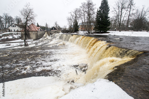 Partly frozen Keila-Joa waterfall in winter photo