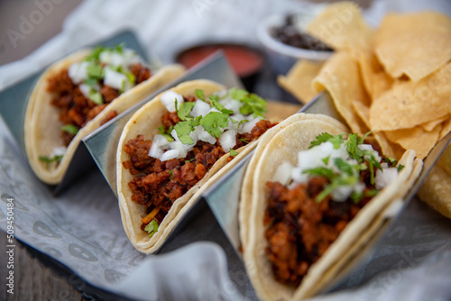 Three Tacos With Chips And Salsa