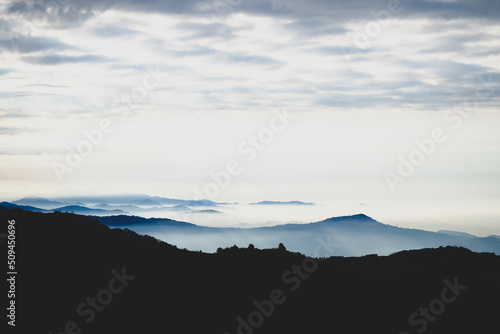 clouds over the hills, wide angle landscape photo