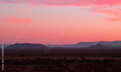 Sunset over the Tankwa Karoo National Park from the Tanqua guesthouse.