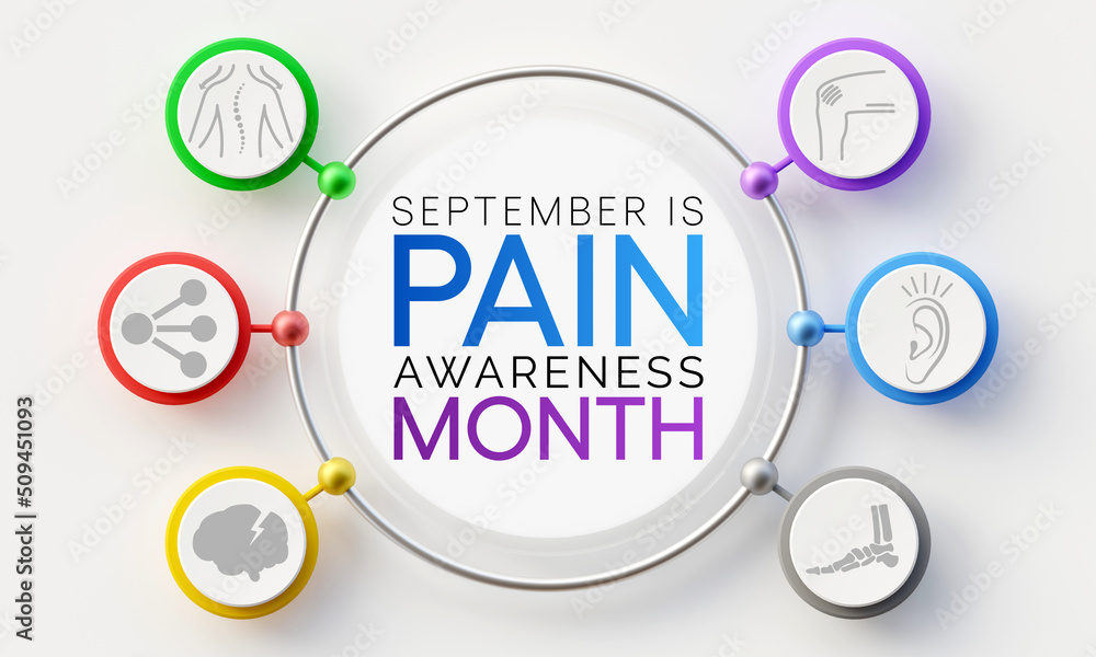 Pain awareness month is observed every year in September, to raise public awareness of issues in the area of pain and pain management. 3D Rendering Pain awareness month is observed every year in September, to raise public awareness of issues in the area of pain and pain management. 3D Rendering