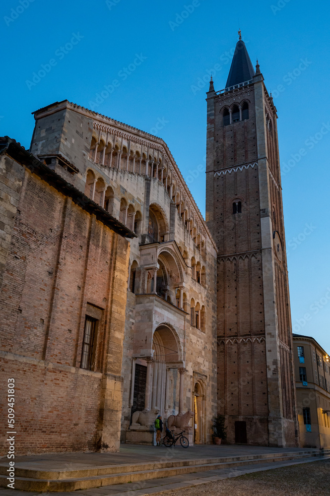 Architectural details of old buidings in North Italy, ancient town Parma in Emilia-Romagna