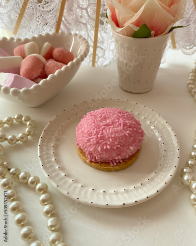 Macaroons and marshmallows on the table