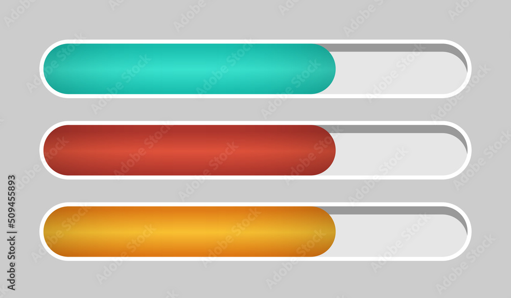 The health or progress bar. Life scale. Green, orange and red stripes. Design elements for video games. Vector clipart isolated on gray background. The health or progress bar. Life scale. Green, orange and red stripes. Design elements for video games. Vector clipart isolated on gray background.