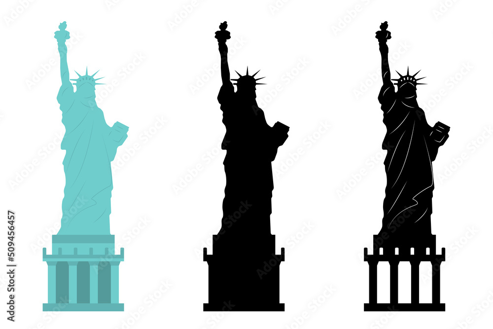 Statue of liberty. Independence day USA. New York symbol. Liberty statue in black. Statue of liberty set. Stock vector illustration Statue of liberty. Independence day USA. New York symbol. Liberty statue in black. Statue of liberty set. Stock vector illustration
