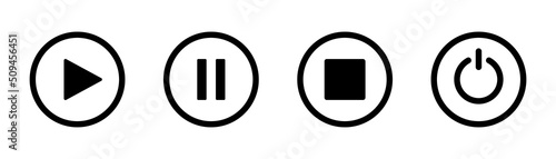 Play pause and stop button. Media player buttons. Outline media button. Play and pause icon. Multimedia icons set. Stock vector illustration