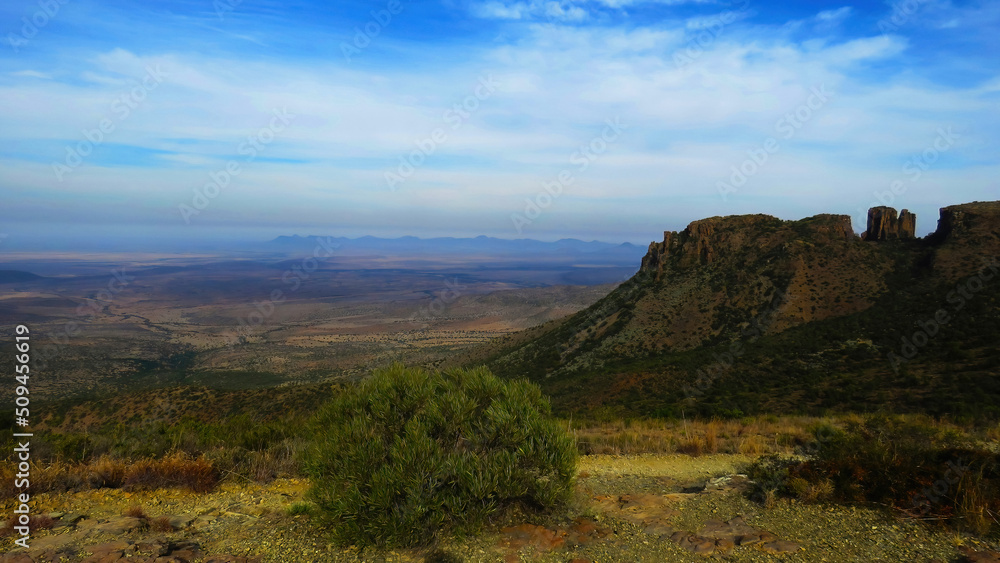 Plains of the Great Karoo and valley of Desolation at Camdeboo National Park, Eastern Cape.