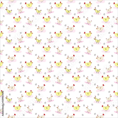 Doodle pattern, chicken doodle. Simple vector illustration of chicken with lines. Set of cute hens and chicks
