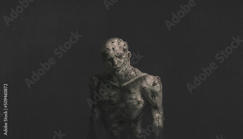 Scary face 3d illustration, Horror ghost and spooky concept, Surreal art, Portrait of demon, painting 