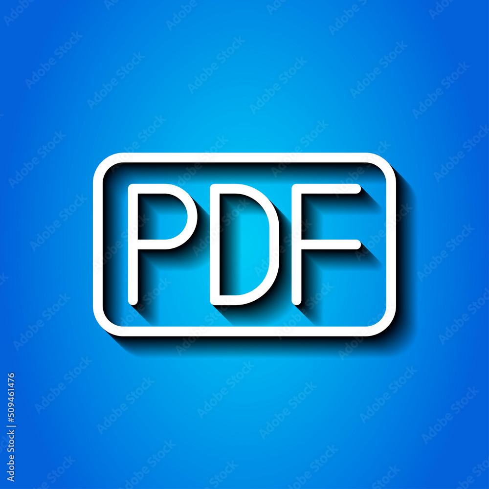 PDF simple icon vector. Flat design. White icon with shadow on blue background.ai PDF simple icon vector. Flat design. White icon with shadow on blue background.ai