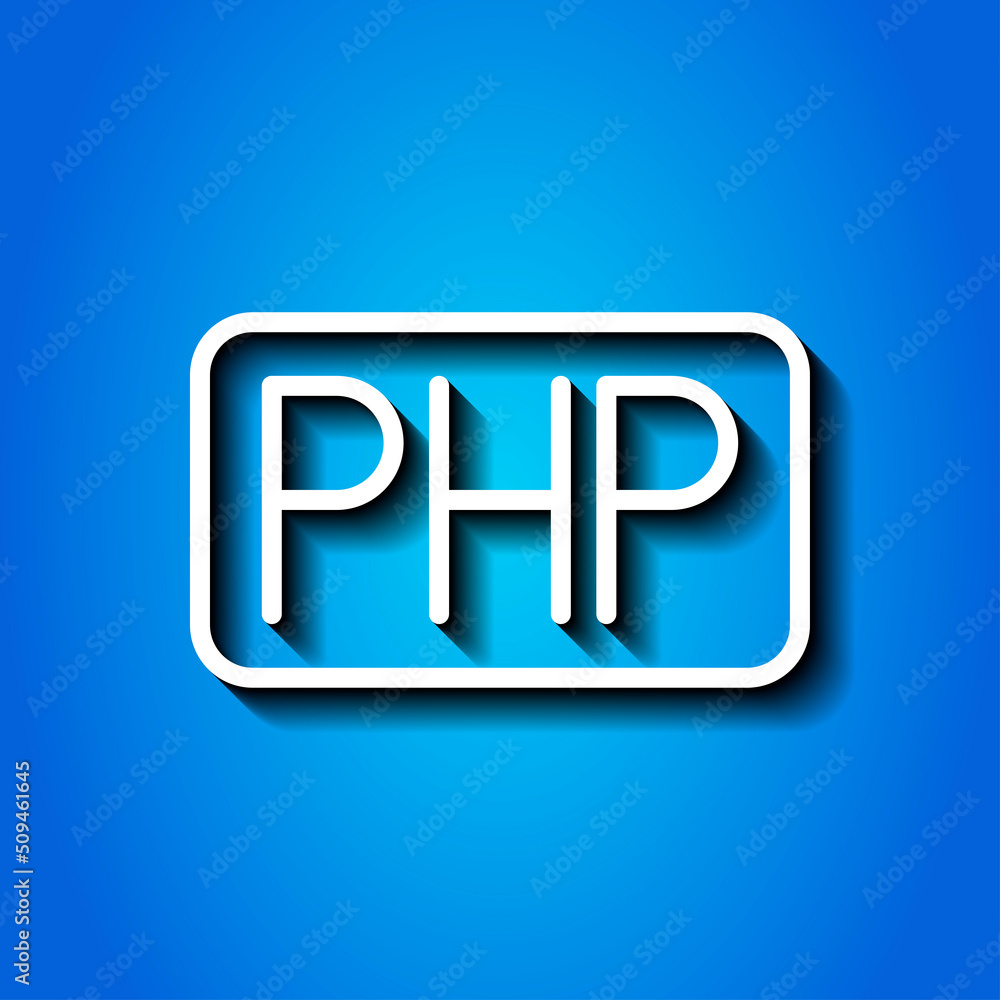 PHP simple icon vector. Flat design. White icon with shadow on blue background.ai PHP simple icon vector. Flat design. White icon with shadow on blue background.ai