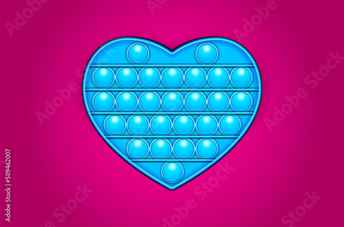 Blue Heart Shaped Trendy Pop it fidget toy on a empty background. Vector.
