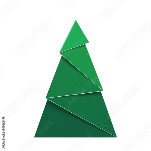 Glitter textured paper Christmas Tree. Green origami fir.