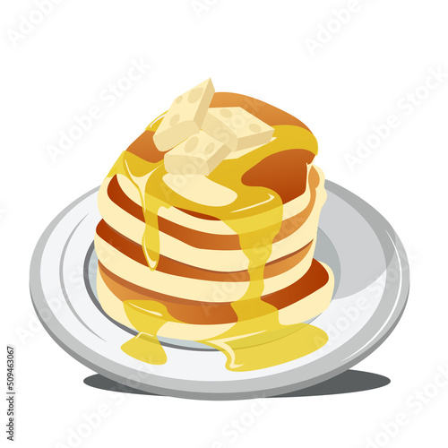 Delicious cheese honey pancake breakfast