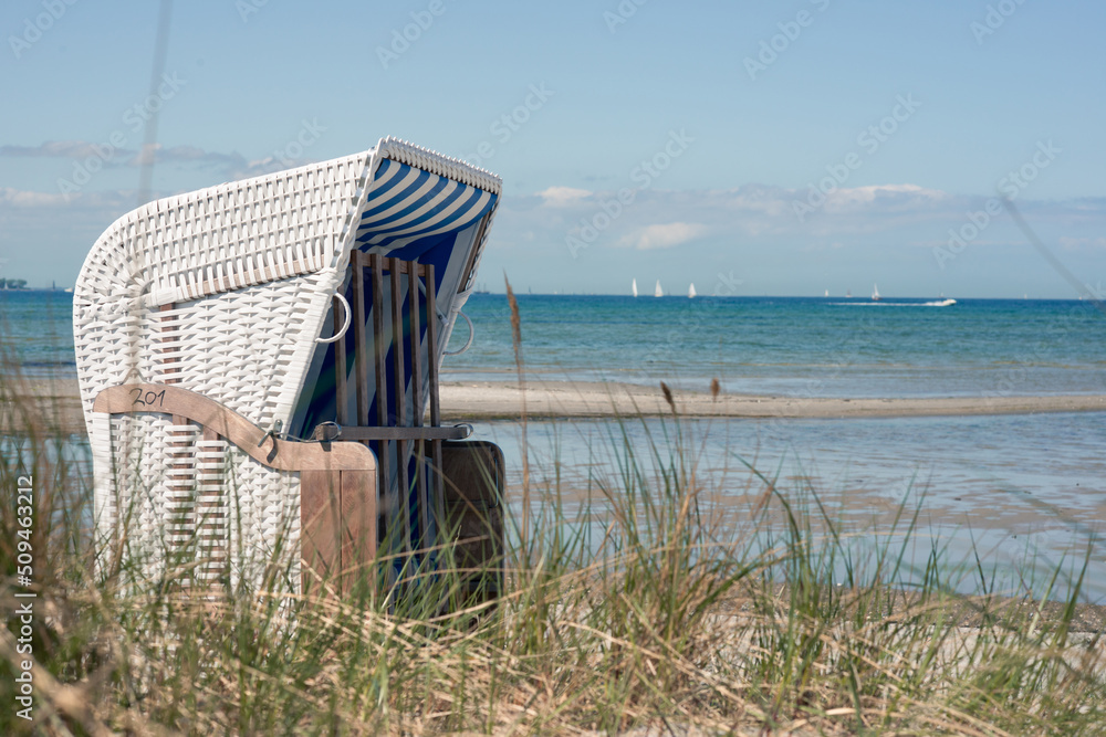 Beach chairs on the coastline of Baltic sea in Northern Germany Beach chairs on the coastline of Baltic sea in Northern Germany
