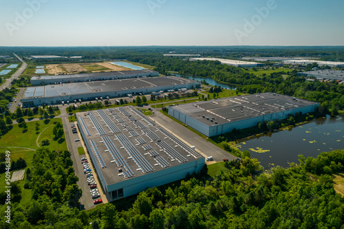 Photography Aerial view of multiple warehouses