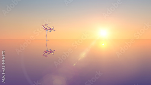 3d illustration a translucent man meets the dawn