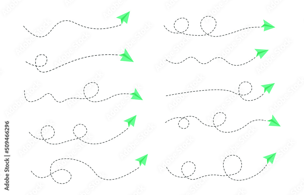 Set of dashed line air plane route, flat design Set of dashed line air plane route, flat design