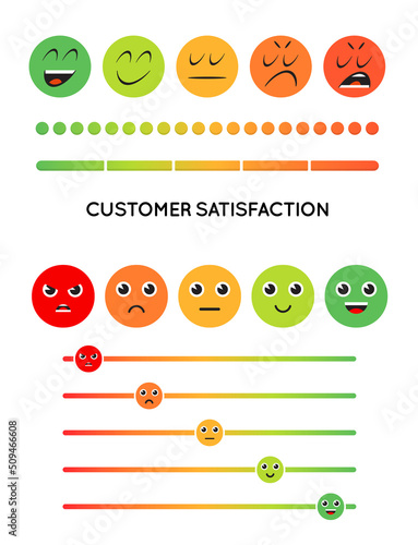 Set of Satisfaction Rating Icons. Set of Feedback Icons in form of emotions. Excellent, good, normal, bad, awful. Vector illustration.