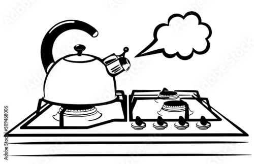 Kettle on gas stove sketch vector eps10